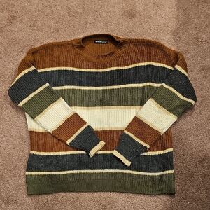 SHEIN Earthy Striped Crewneck Sweater
